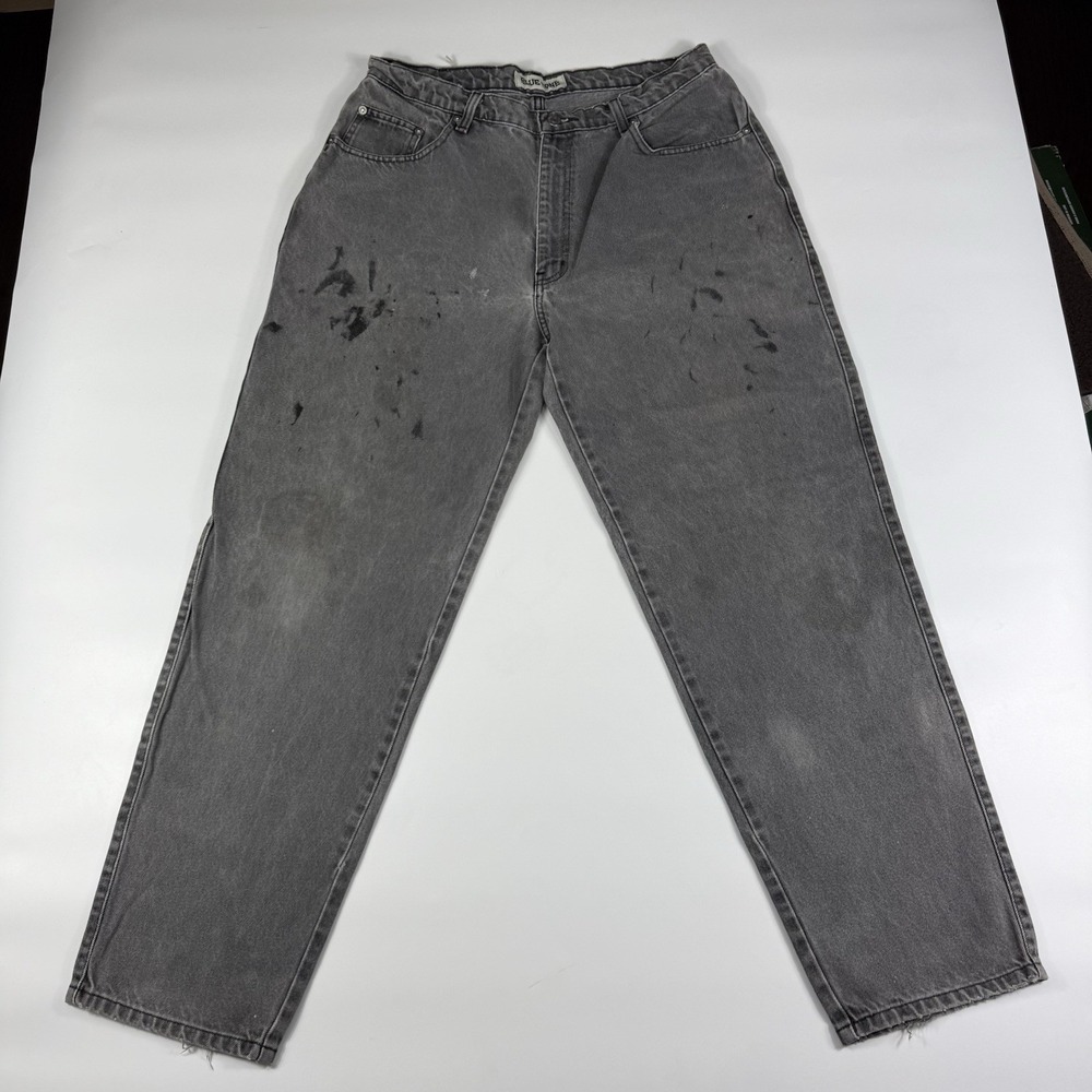 Men's Vintage Blue Zone Gray Denim Jeans 34x32 Distressed Paint Stains‎